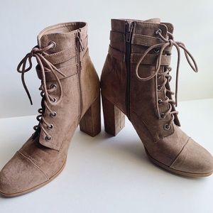 Madden Girl Tan lace up heeled boots with buckles